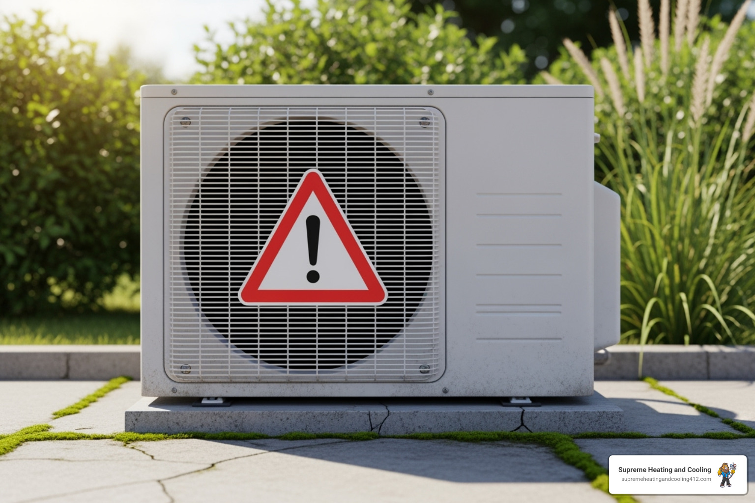 AC unit with a warning icon over it - emergency ac repair edgewood, pa AC unit with a warning icon over it - emergency ac repair edgewood, pa