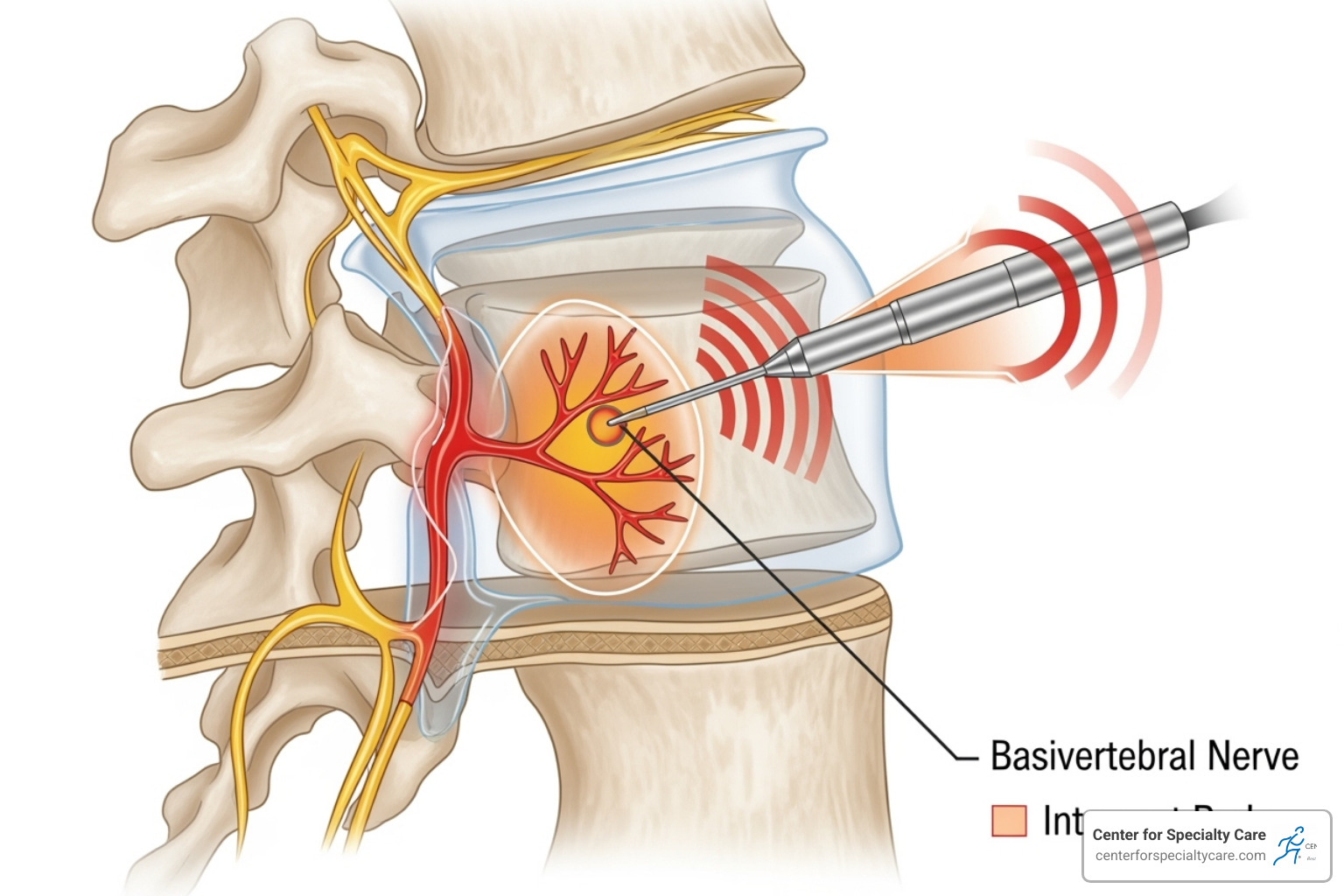 diagram of the Intracept procedure targeting the basivertebral nerve - how long does intracept procedure last