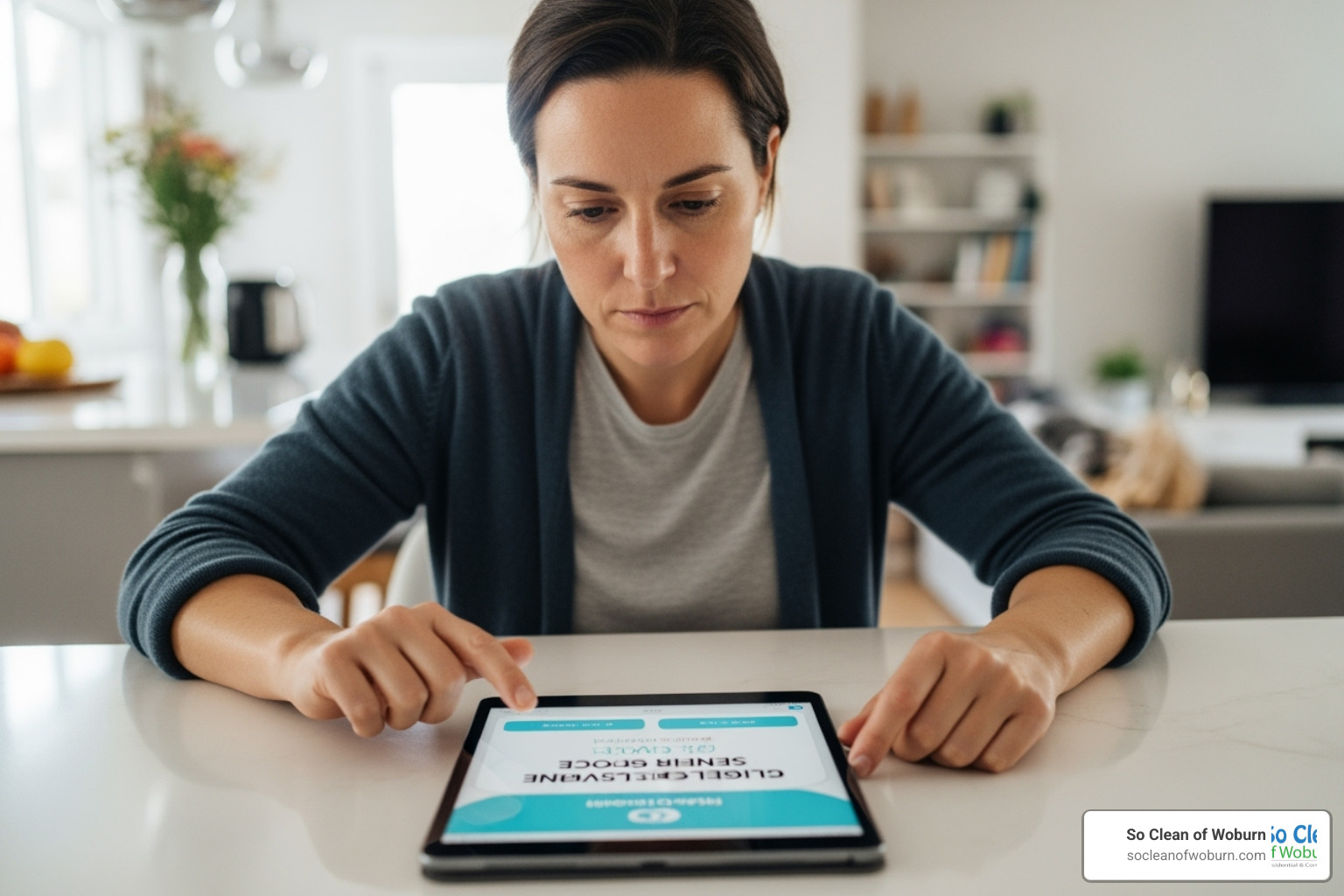 person reviewing a cleaning service quote on a tablet - cleaning company in boston