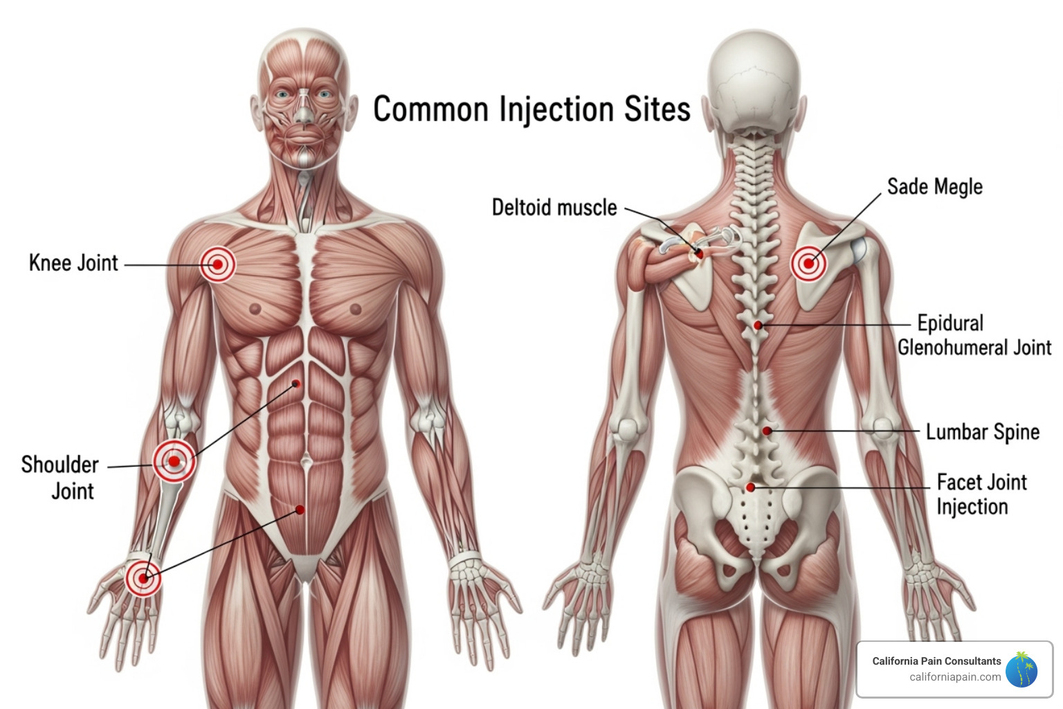 Common injection sites like the knee, shoulder, and lower back - regenerative injection therapy reviews