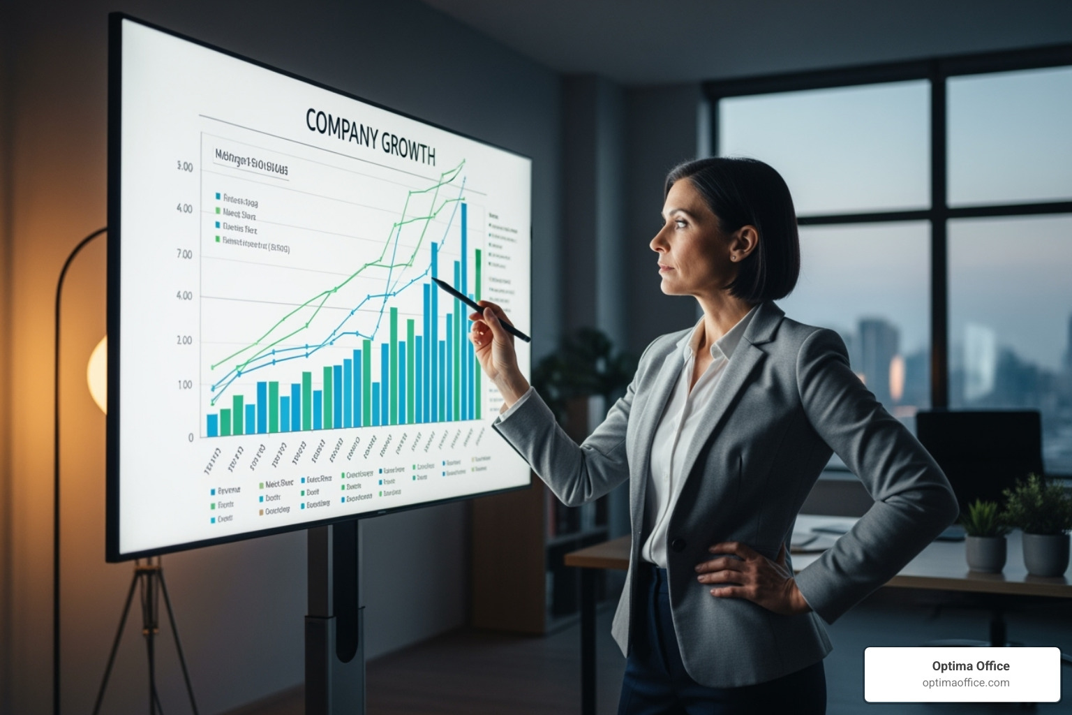 Business owner looking thoughtfully at their company's growth chart - fractional accounting Business owner looking thoughtfully at their company's growth chart - fractional accounting