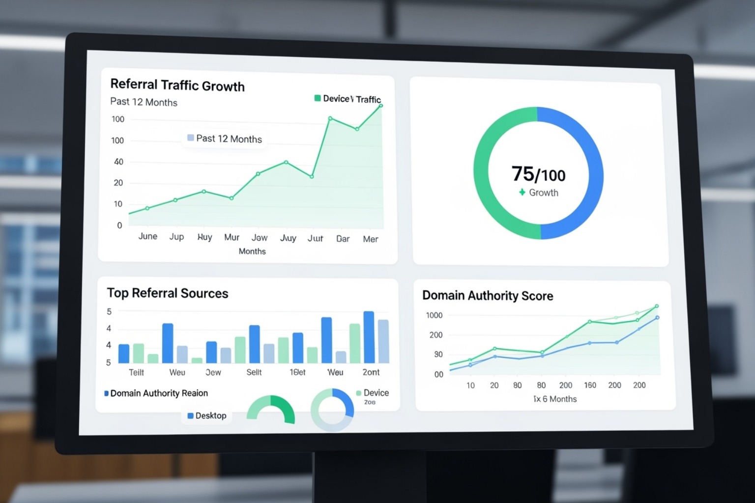 dashboard showing referral traffic and domain authority growth - press release backlinks dashboard showing referral traffic and domain authority growth - press release backlinks