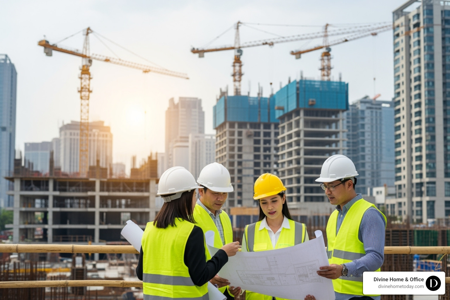 complex commercial construction site with designers present - corporate interior design services in denver