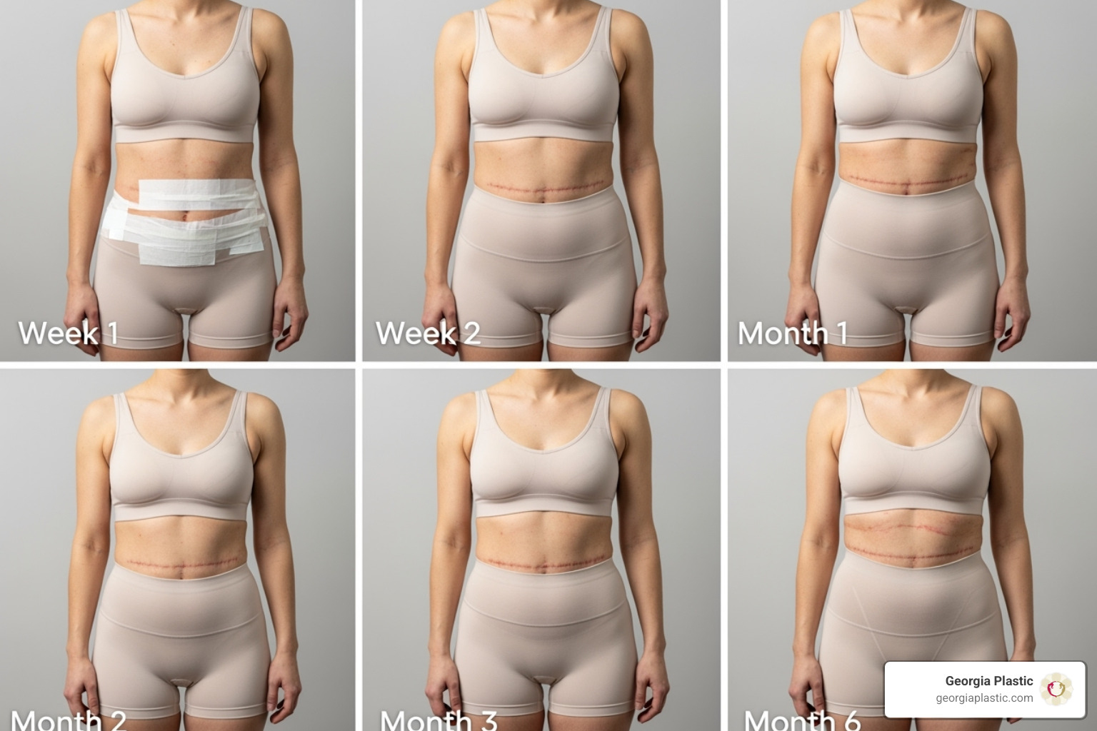 patient's recovery timeline progression from week 1 to month 6 - atlanta mommy makeover