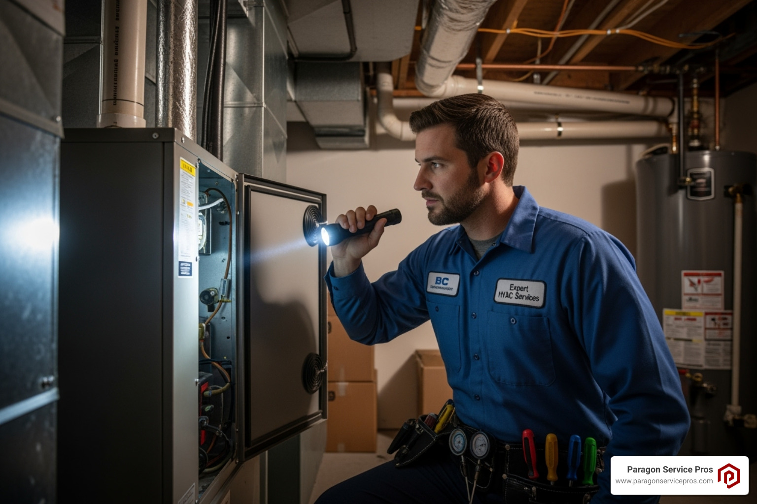 technician inspecting indoor air handler - heat pump repair chandler, az technician inspecting indoor air handler - heat pump repair chandler, az