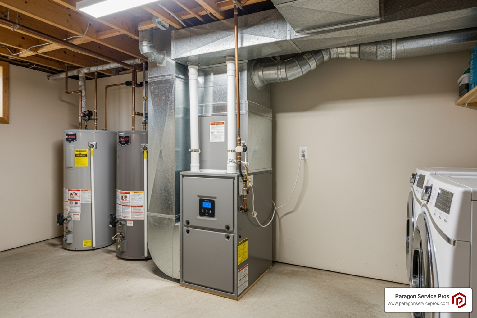 A clean, modern furnace unit in a basement - furnace repair bluffdale, ut