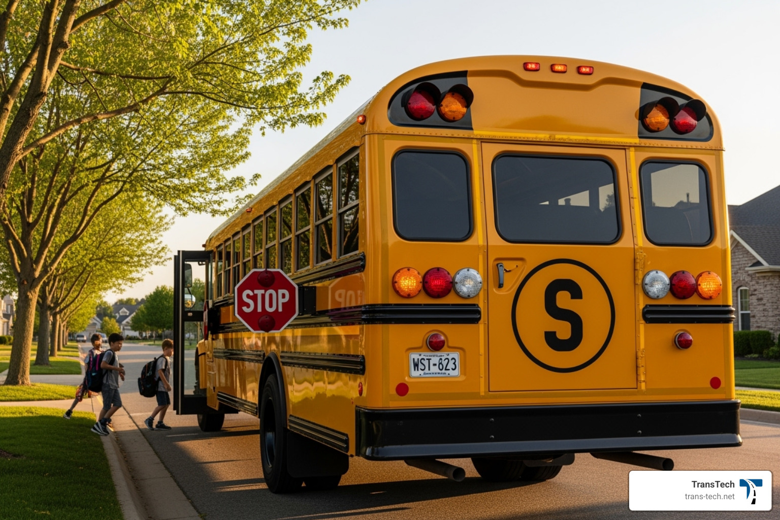 image of a school bus with the 'S' endorsement symbol highlighted - class b cdl