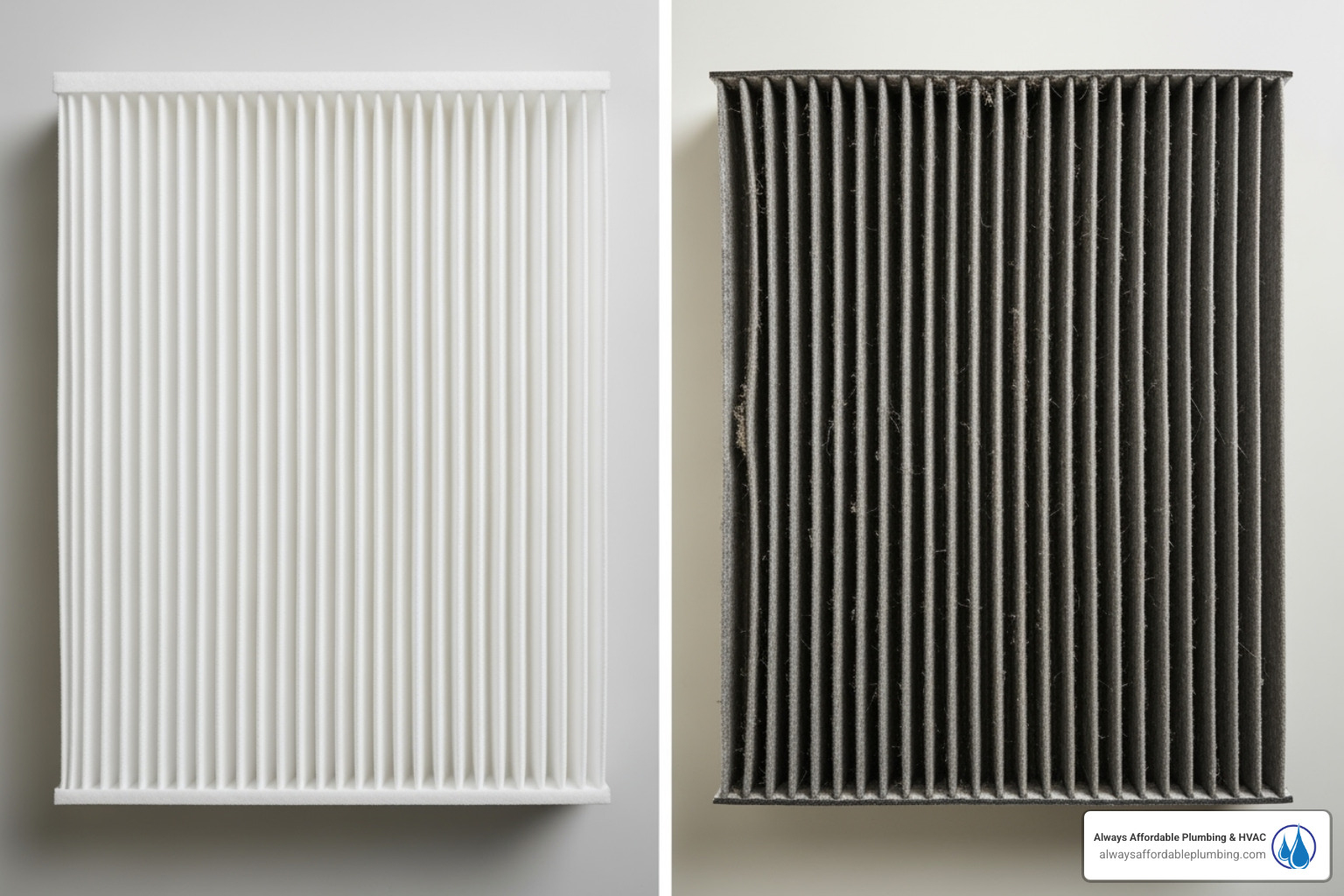 clean and dirty HVAC air filter - emergency heating repair folsom ca