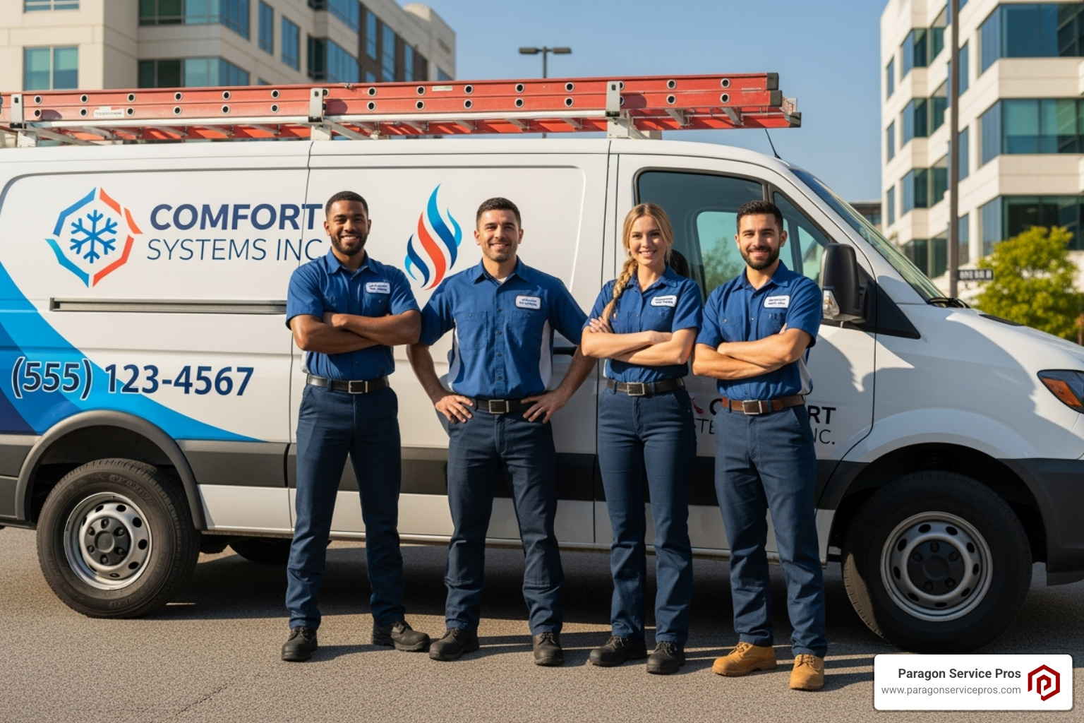 A professional HVAC team stands proudly in front of their modern service van, ready to provide expert commercial HVAC services. - commercial hvac services american fork, ut A professional HVAC team stands proudly in front of their modern service van, ready to provide expert commercial HVAC services. - commercial hvac services american fork, ut