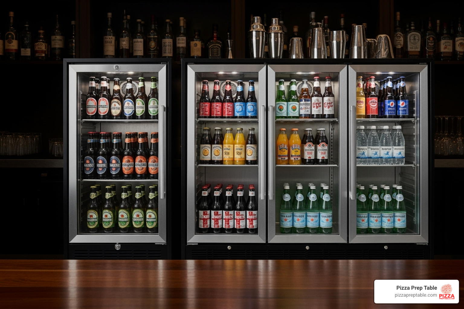 comparison of single, double, and triple door bar fridges - triple door bar fridge