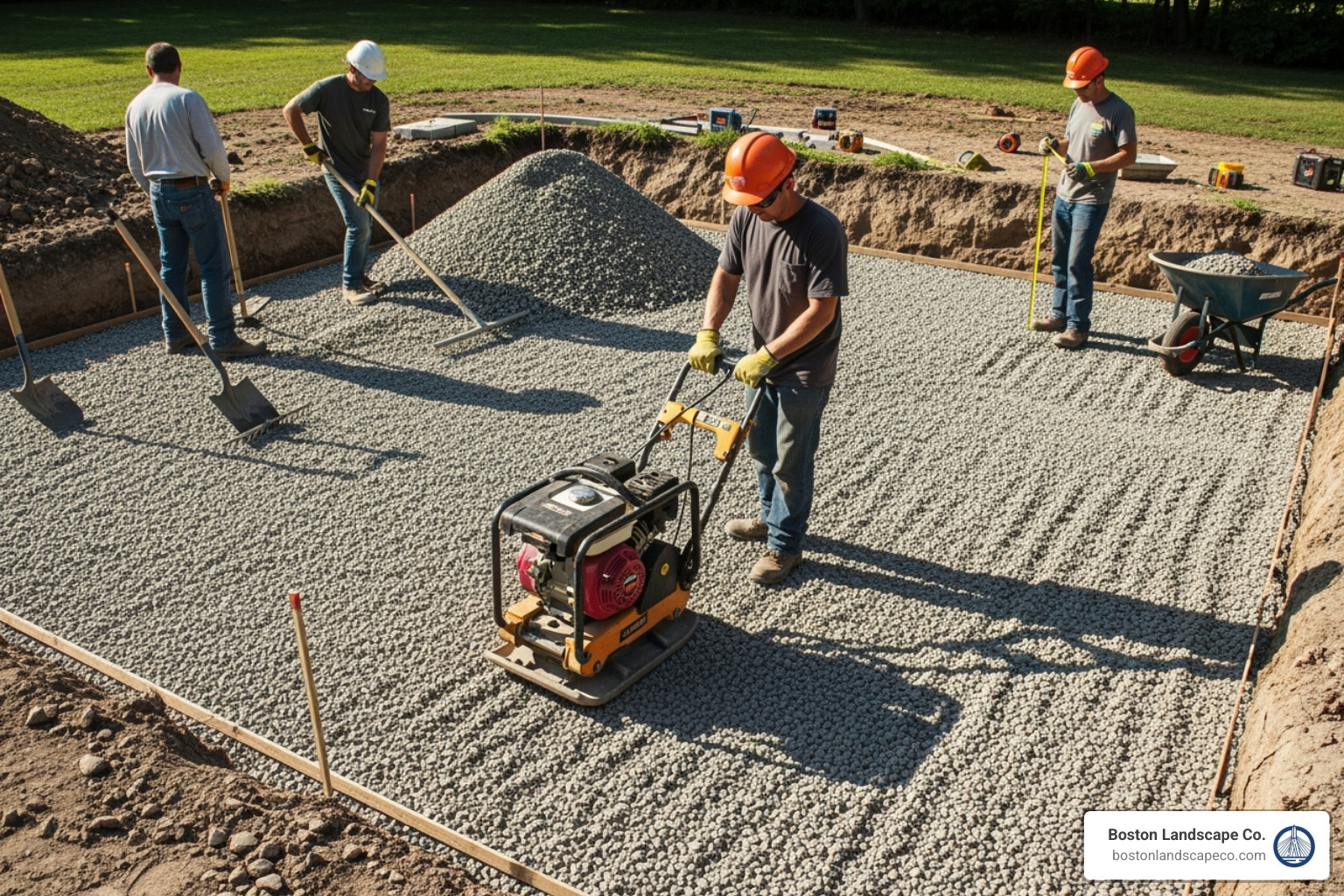 hardscape project in progress showing meticulous gravel base preparation - hardscape installer near me