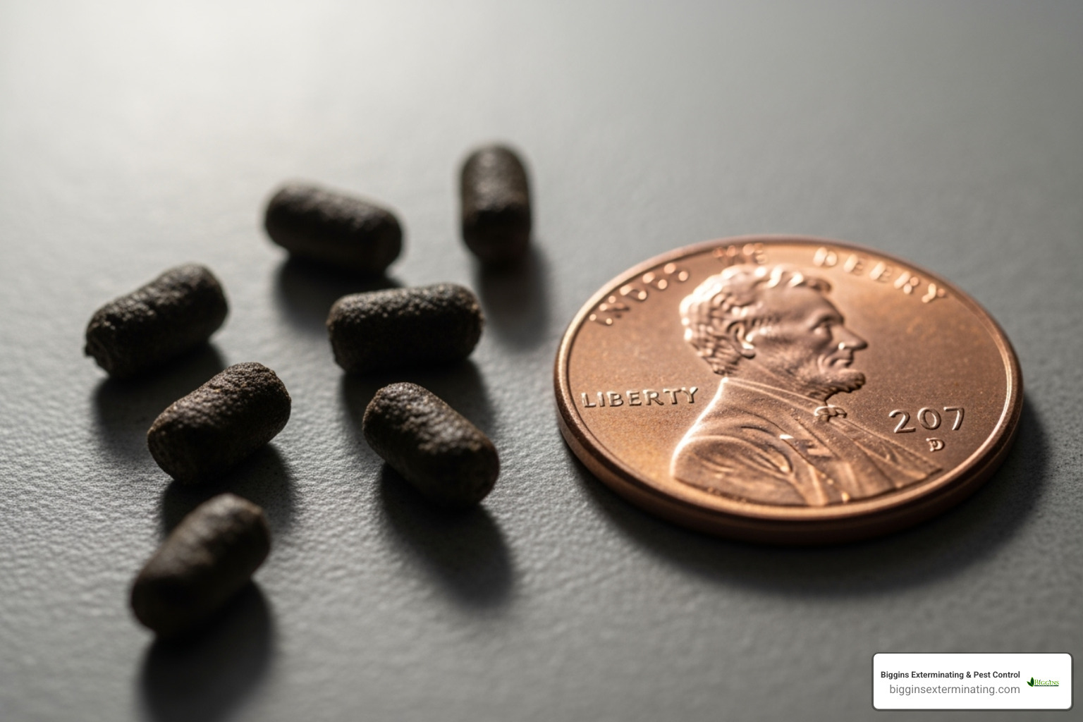 rodent droppings next to a coin for scale - Effective rodent control methods