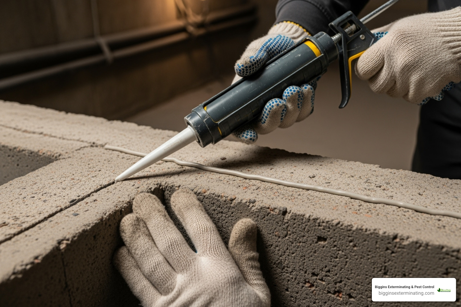 person sealing a crack - Are mice nocturnal?