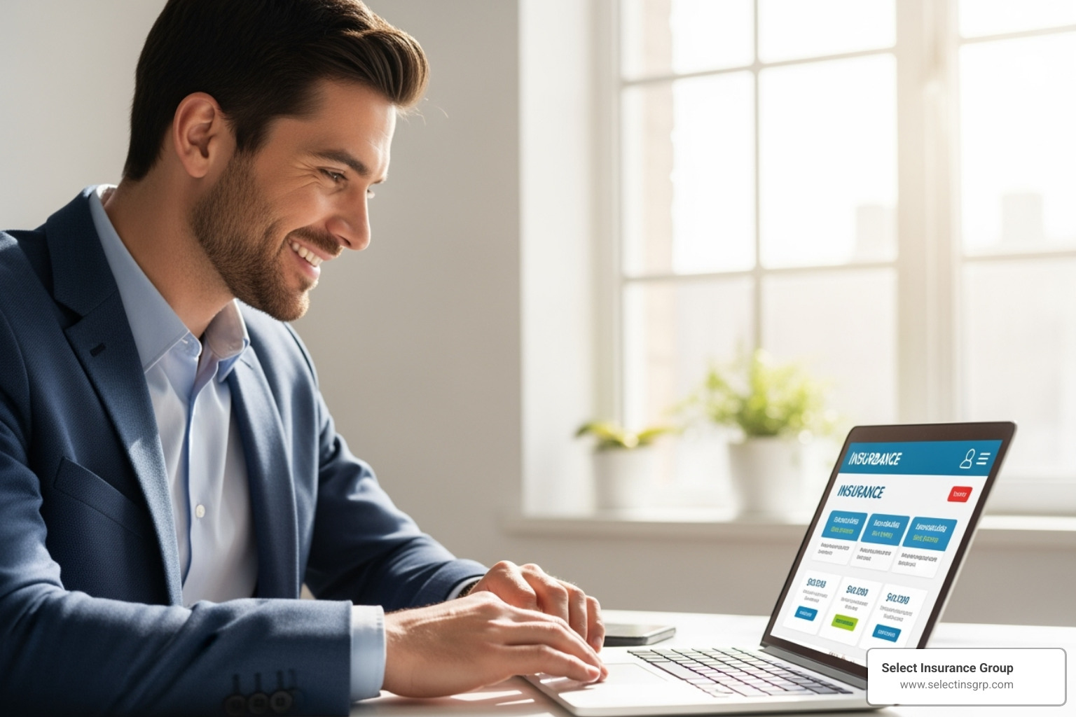A person smiling while looking at an insurance quote on a laptop, showing affordable options - Low cost auto insurance Florida