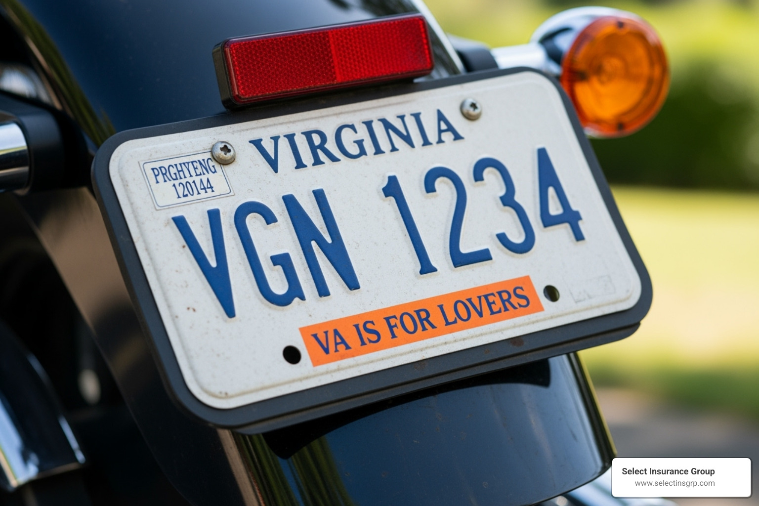 Virginia license plate on a motorcycle - cheapest motorcycle insurance virginia