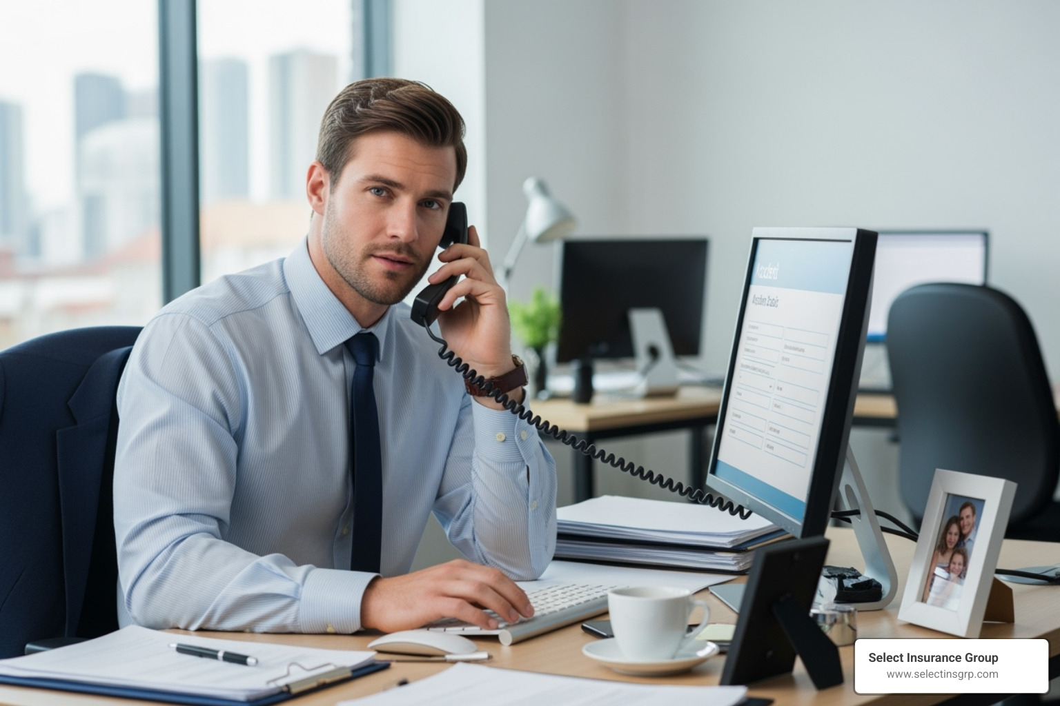 Insurance agent helping a person on the phone after an accident - Auto insurance Wilmington NC