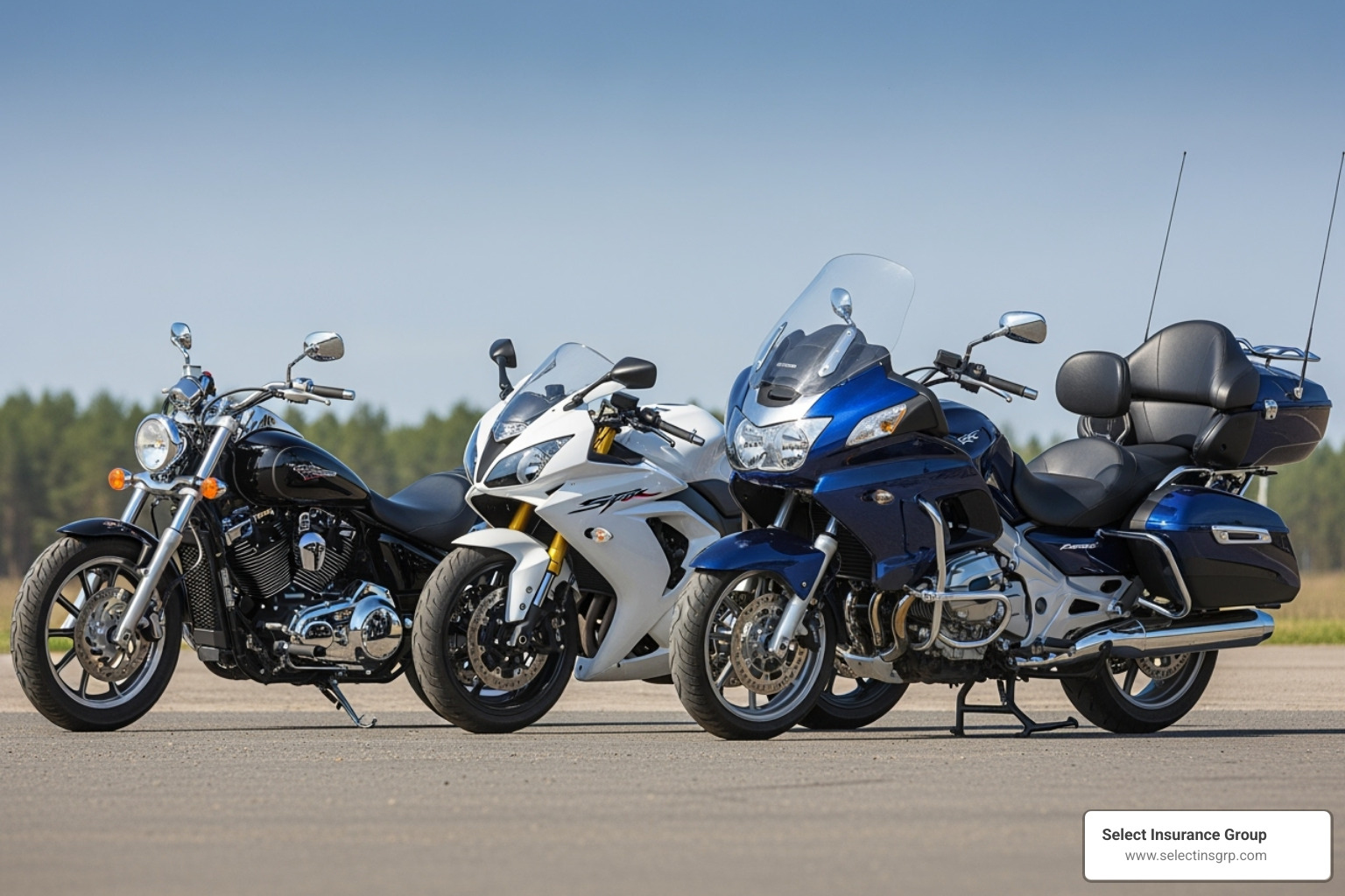 cruiser sport bike touring bike side-by-side - cheapest motorcycle insurance