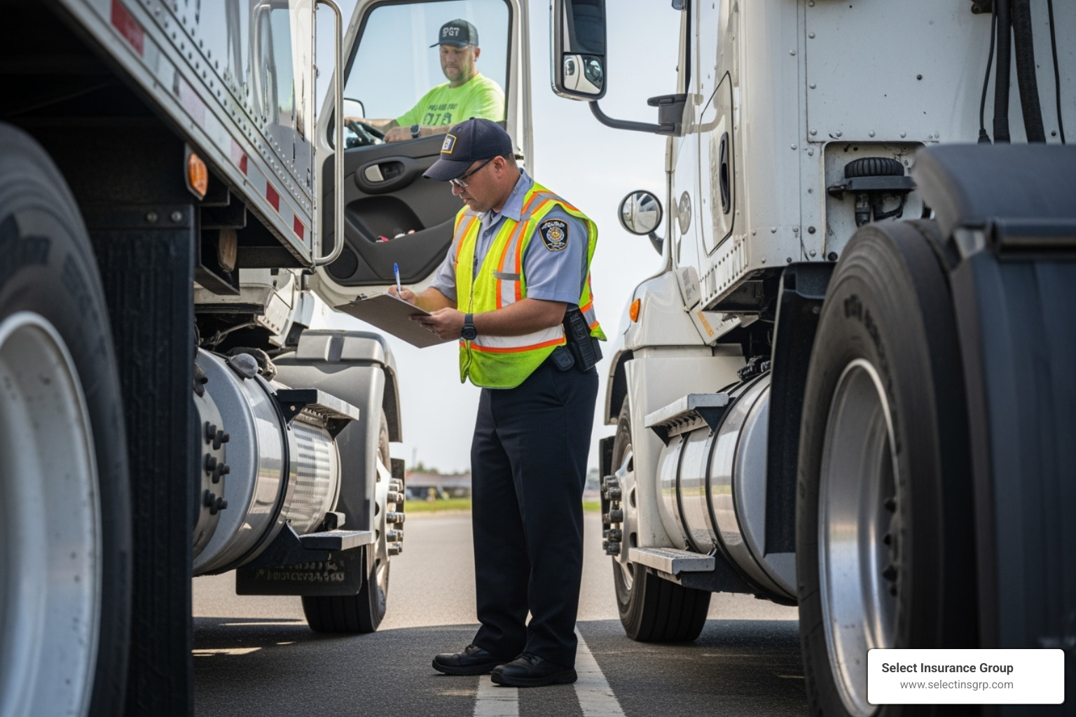 DOT compliance officer inspecting a truck - truck liability coverage DOT compliance officer inspecting a truck - truck liability coverage