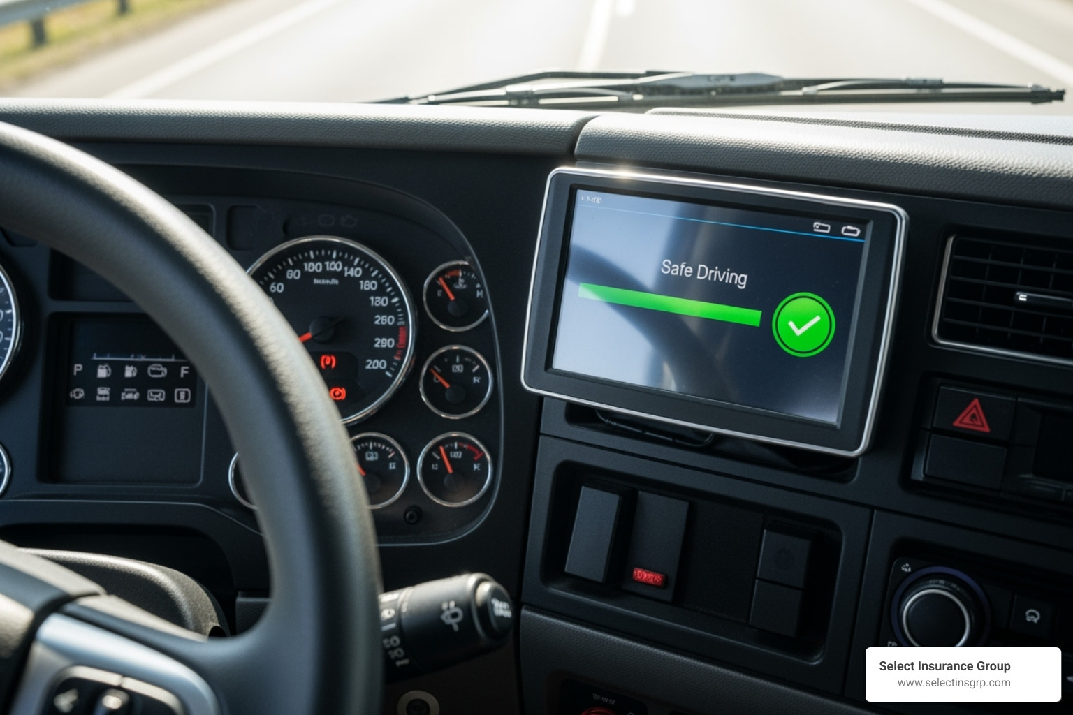 of a dashboard showing a telematics device providing safe driving feedback - truck car insurance