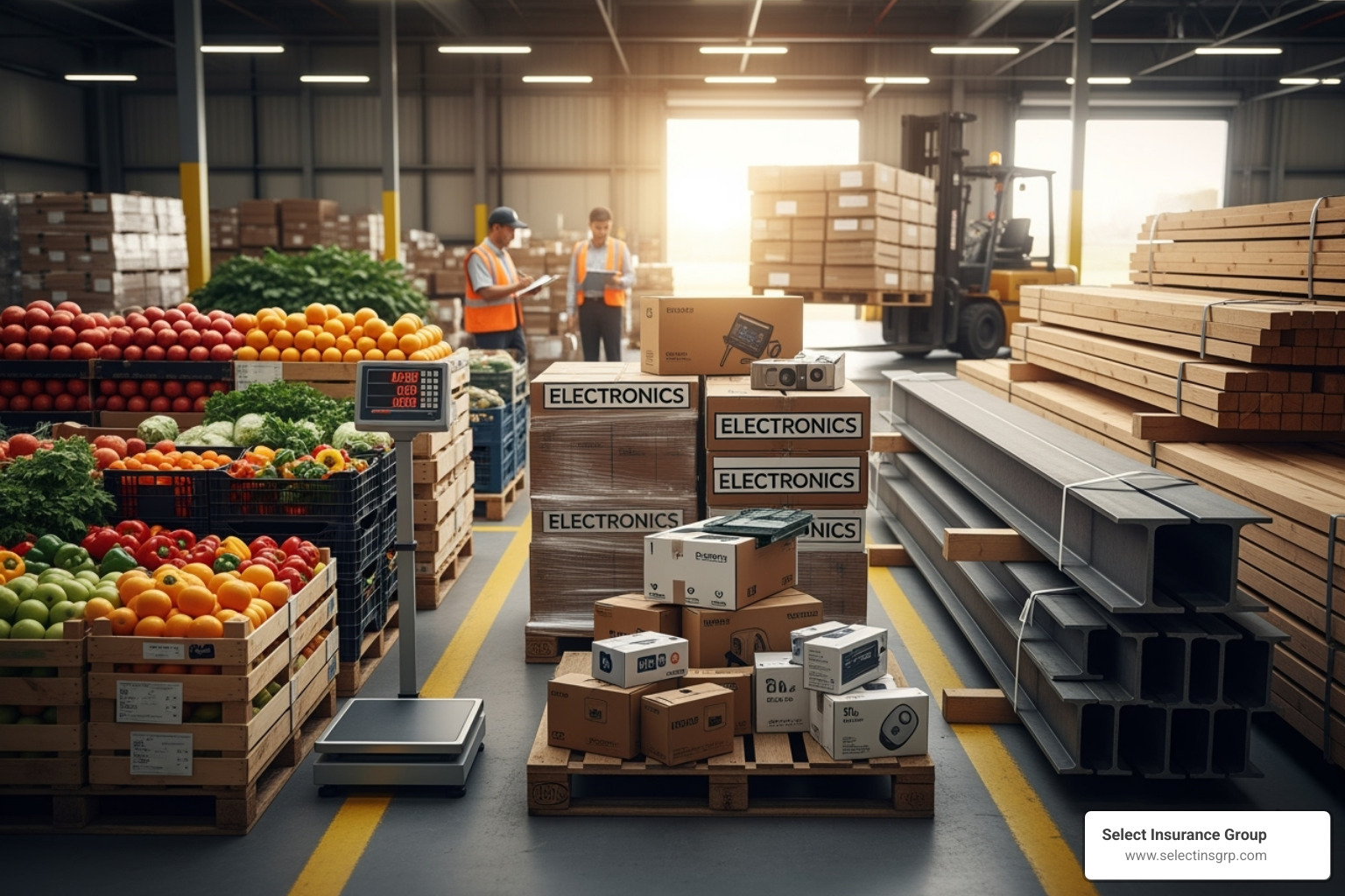 various types of cargo like produce, electronics, and building materials - Cargo insurance for truckers