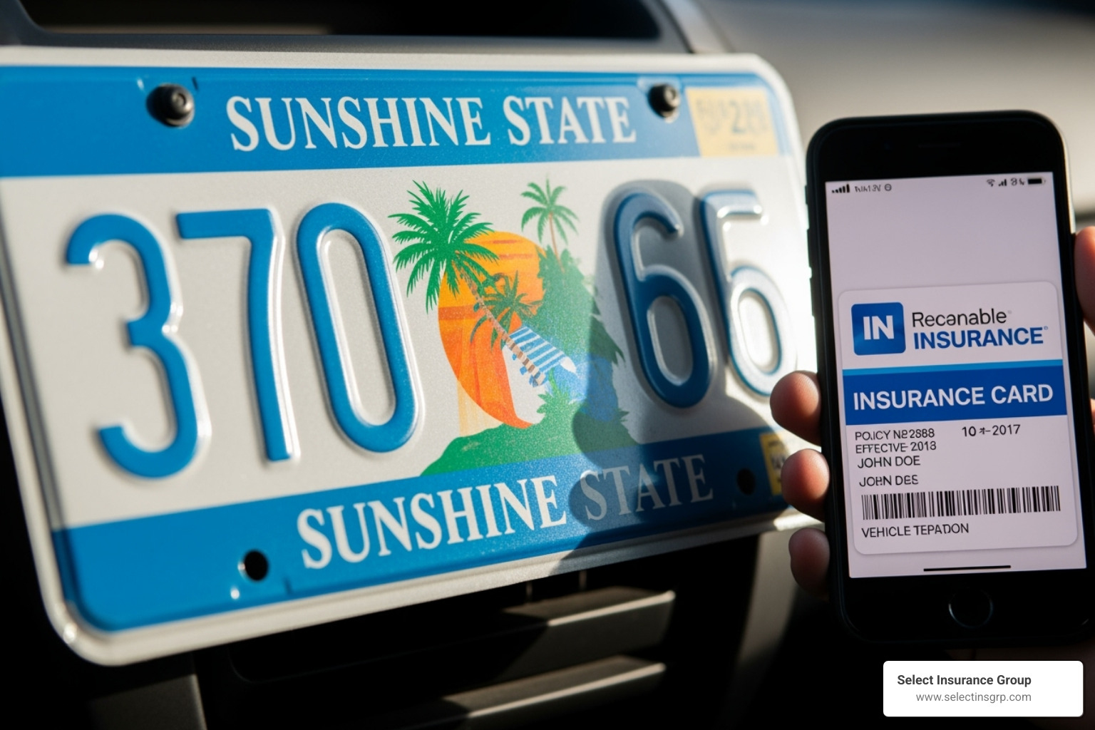 Florida license plate and digital insurance card - Minimum auto insurance Florida Florida license plate and digital insurance card - Minimum auto insurance Florida
