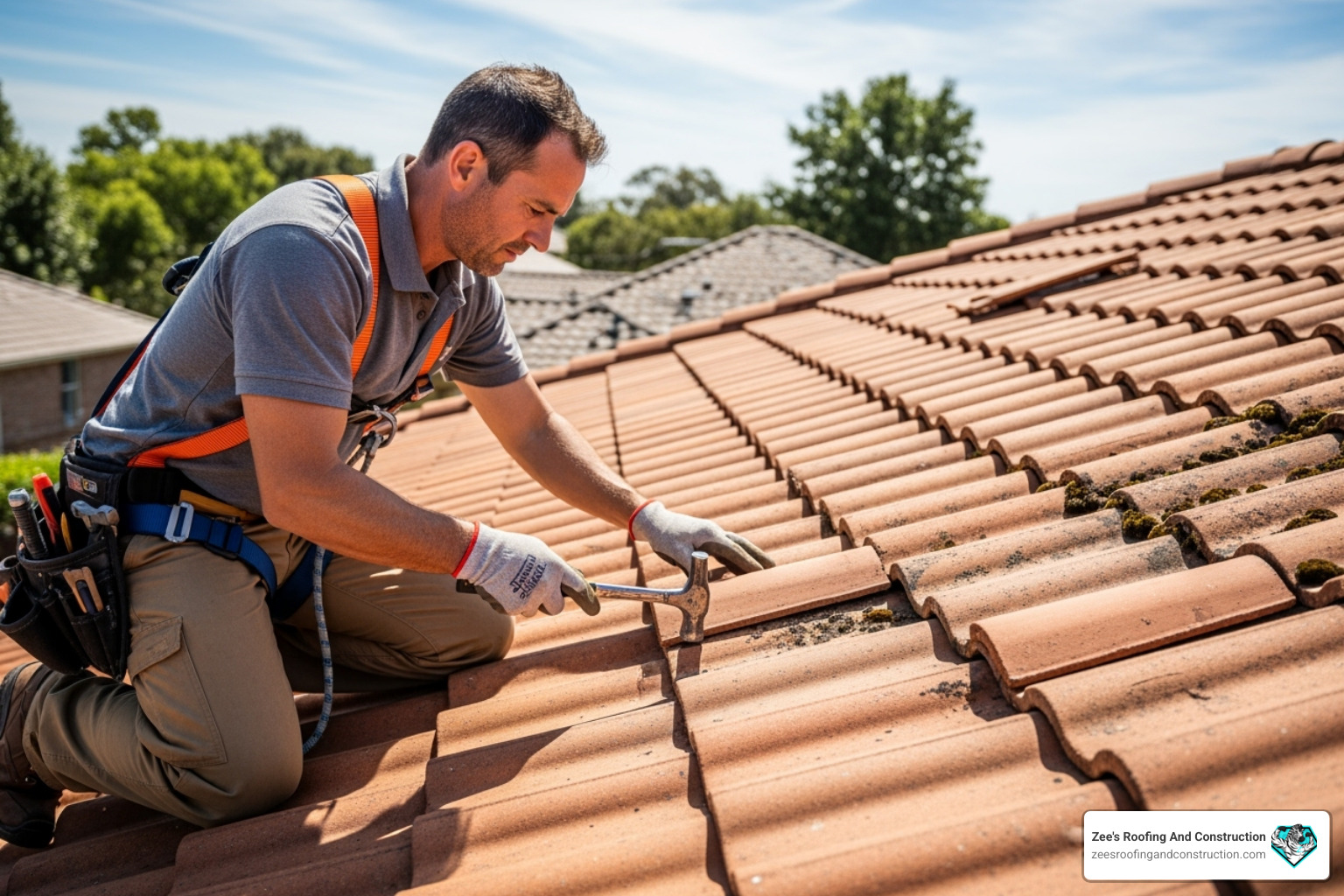 professional roofer inspecting a tile roof - tile roof repair near me