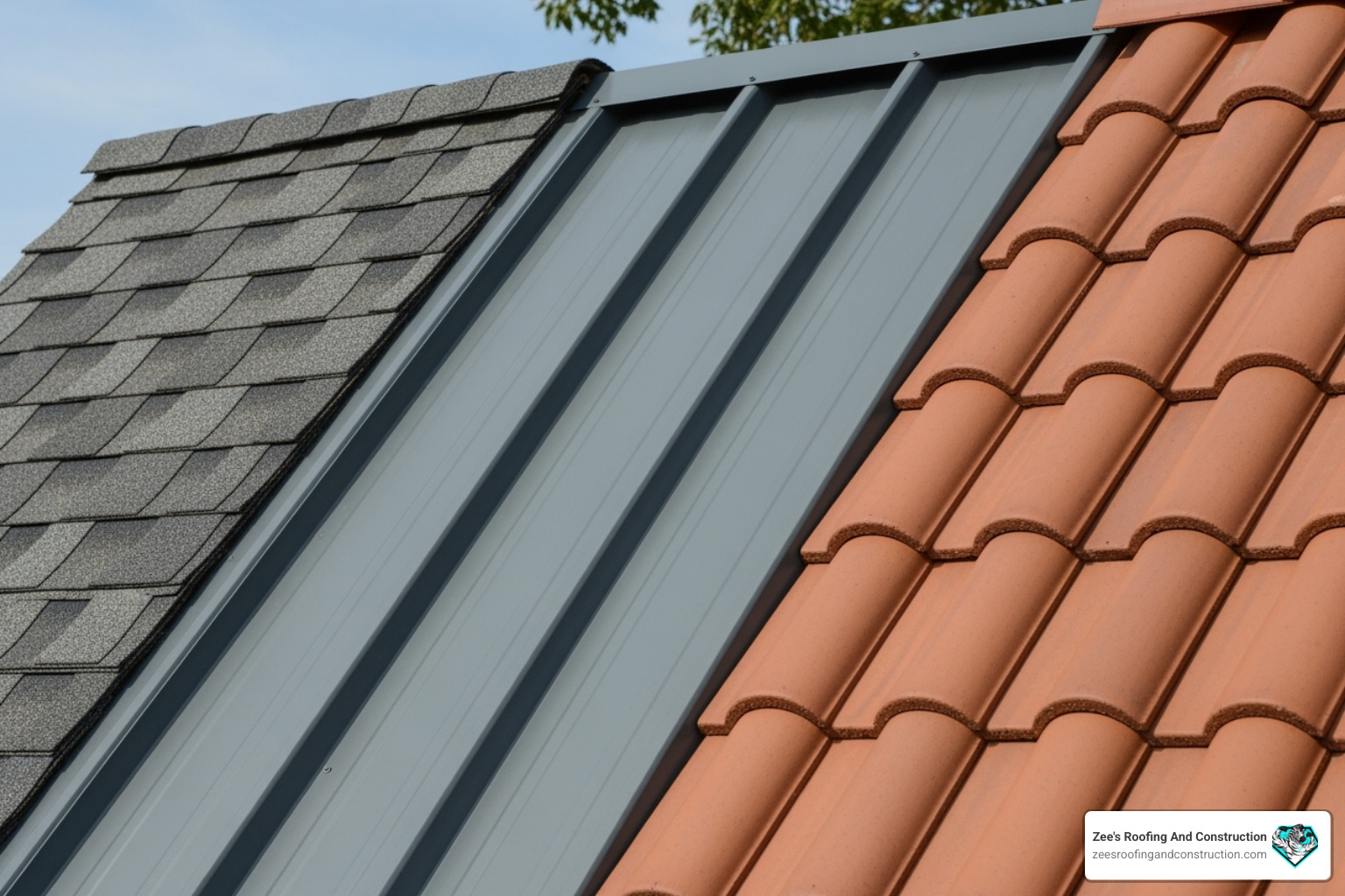 different roofing materials: asphalt shingles, metal panels, and clay tiles - residential roofing companies florida