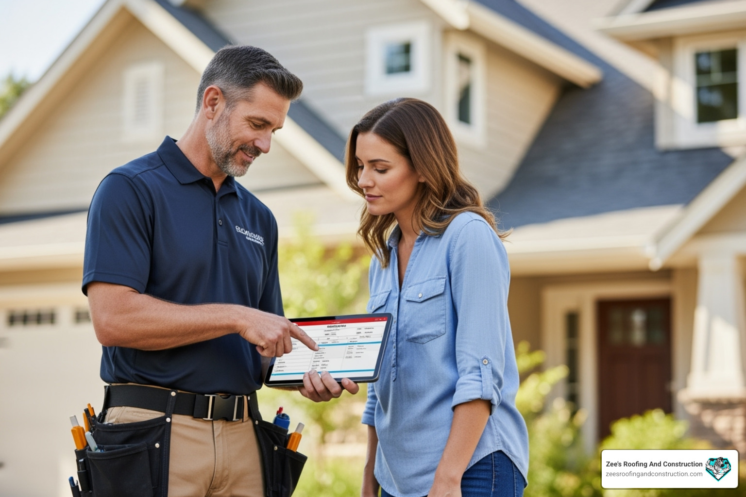 roofer providing a quote to a homeowner - sanford flat roof repair roofer providing a quote to a homeowner - sanford flat roof repair