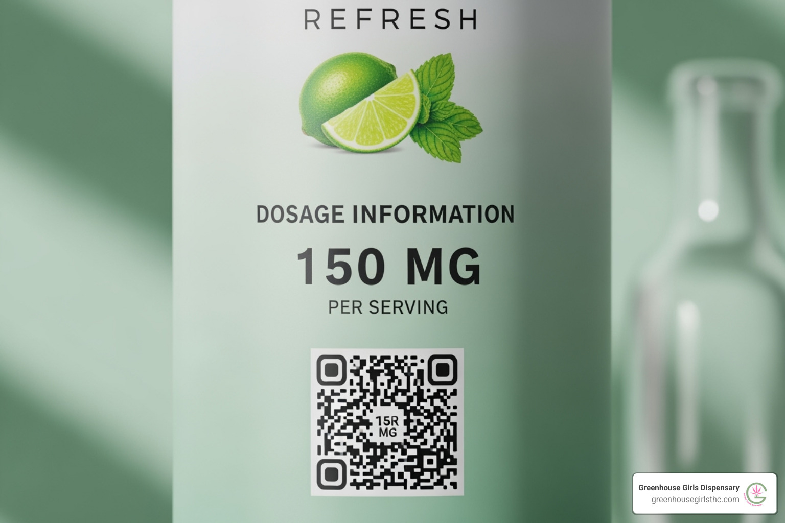 Image of a product label showing THC mg content and a QR code for lab results - thc drinks Image of a product label showing THC mg content and a QR code for lab results - thc drinks