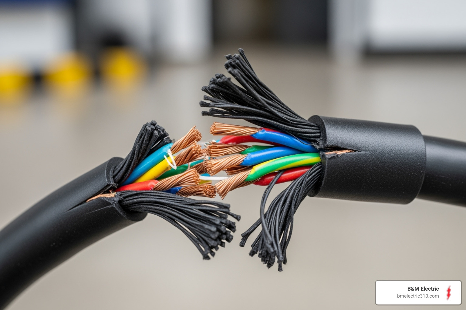 Frayed EV charging cable - ev charger maintenance south bay