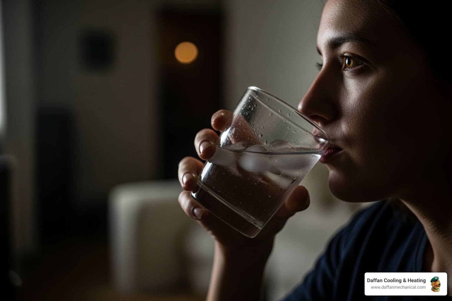 a person drinking a glass of ice water in a dimly lit room - 24 hour ac repair cleburne tx a person drinking a glass of ice water in a dimly lit room - 24 hour ac repair cleburne tx