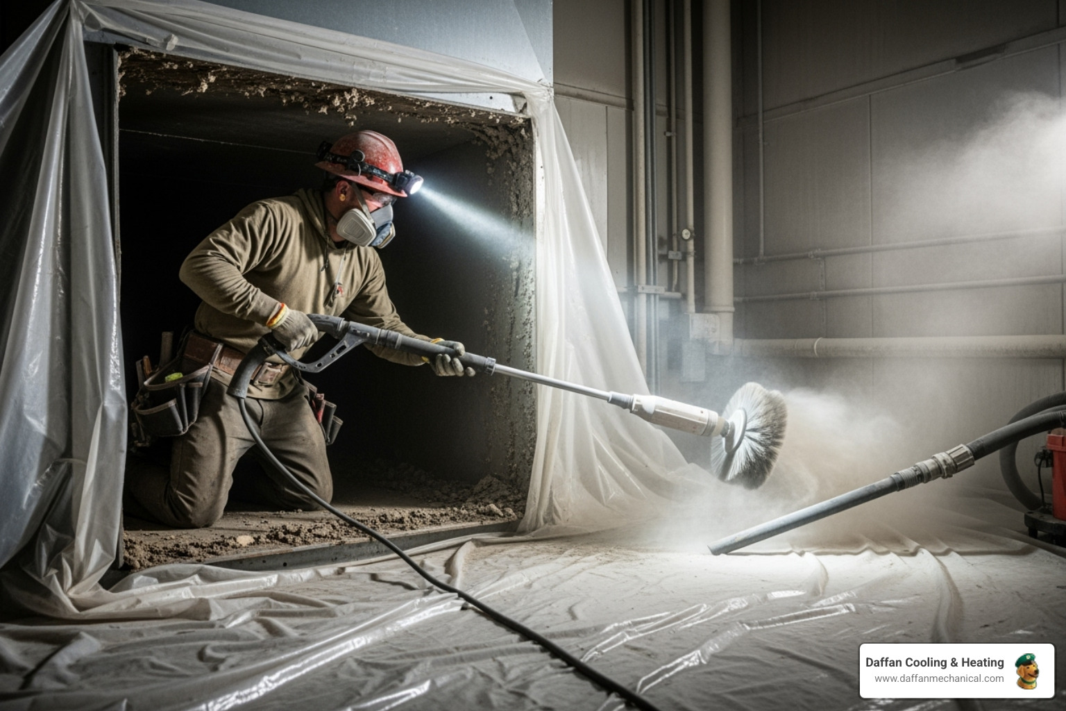 Technician using a specialized brush inside a duct - duct cleaning granbury tx
