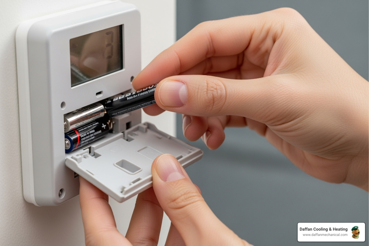 a person checking the batteries on the back of a thermostat - energy efficient thermostat weatherford tx a person checking the batteries on the back of a thermostat - energy efficient thermostat weatherford tx