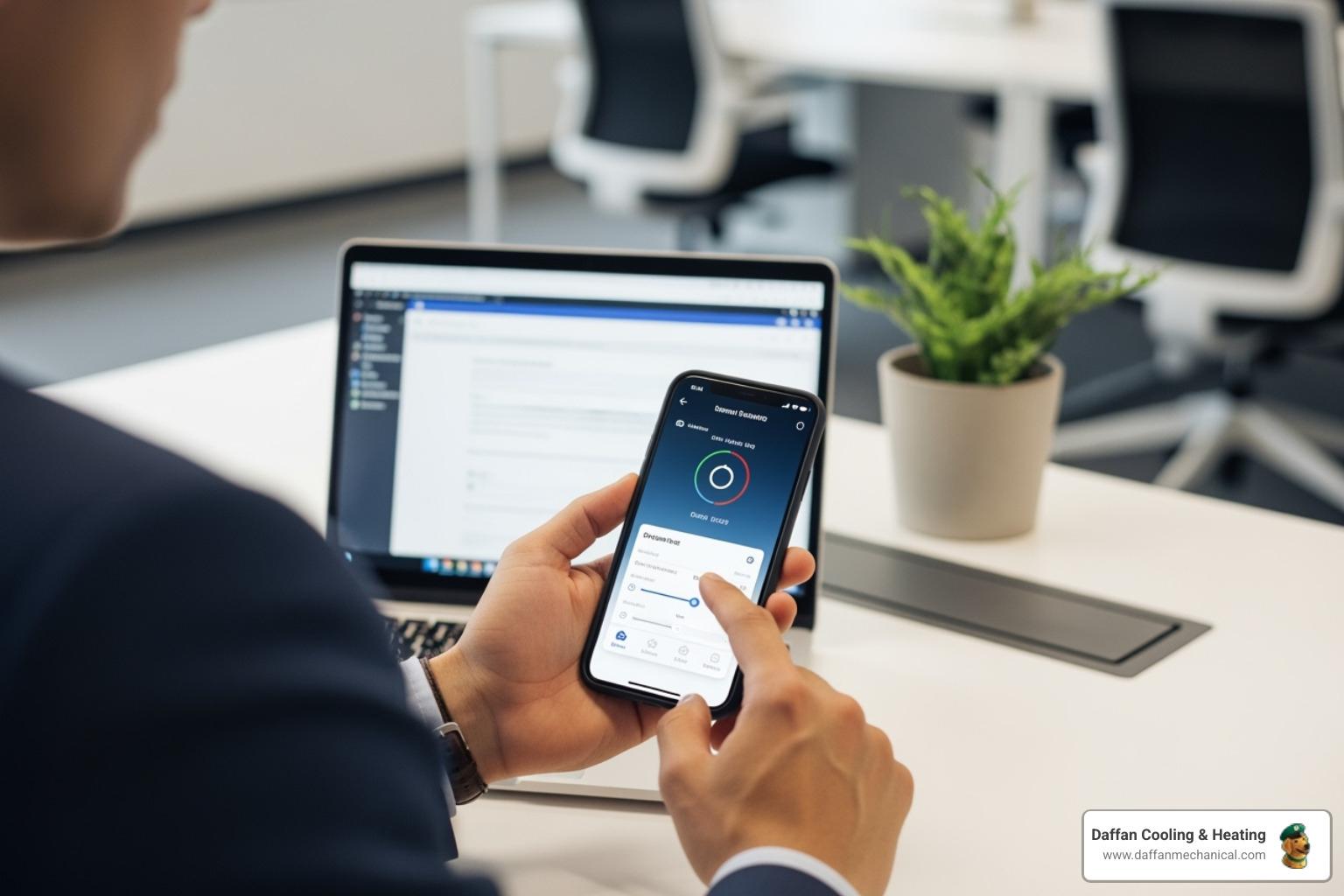 a person adjusting their home temperature from their phone while at work - energy efficient thermostat weatherford tx a person adjusting their home temperature from their phone while at work - energy efficient thermostat weatherford tx