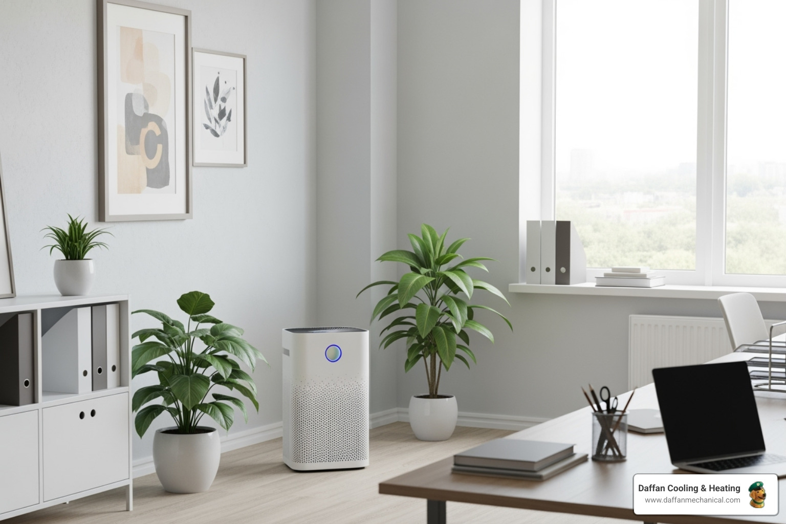 air purifier unit in a clean office setting - hvac contractor for business glen rose tx