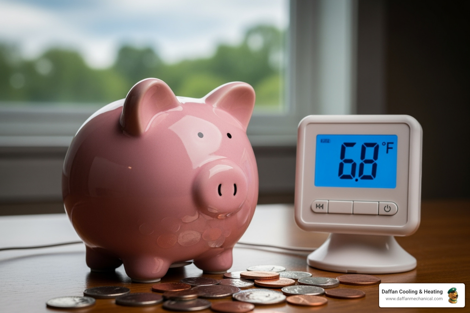piggy bank with a thermometer, symbolizing savings on heating and cooling - hvac care plan granbury tx piggy bank with a thermometer, symbolizing savings on heating and cooling - hvac care plan granbury tx