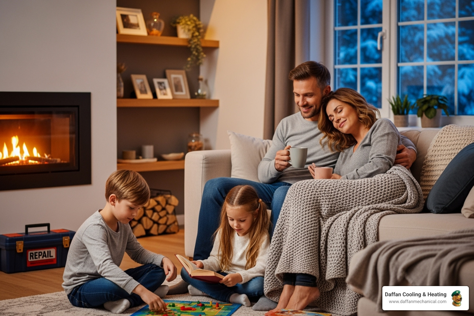 Happy family enjoying a warm home after heating repair - emergency heating repair weatherford Happy family enjoying a warm home after heating repair - emergency heating repair weatherford
