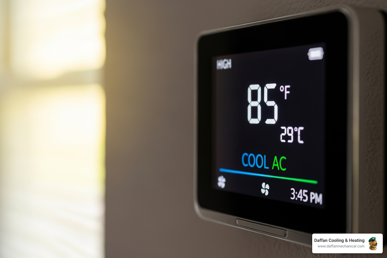 A close-up image of a thermostat displaying a high indoor temperature, with the AC setting clearly visible but the room still uncomfortably warm. - emergency hvac repair weatherford tx