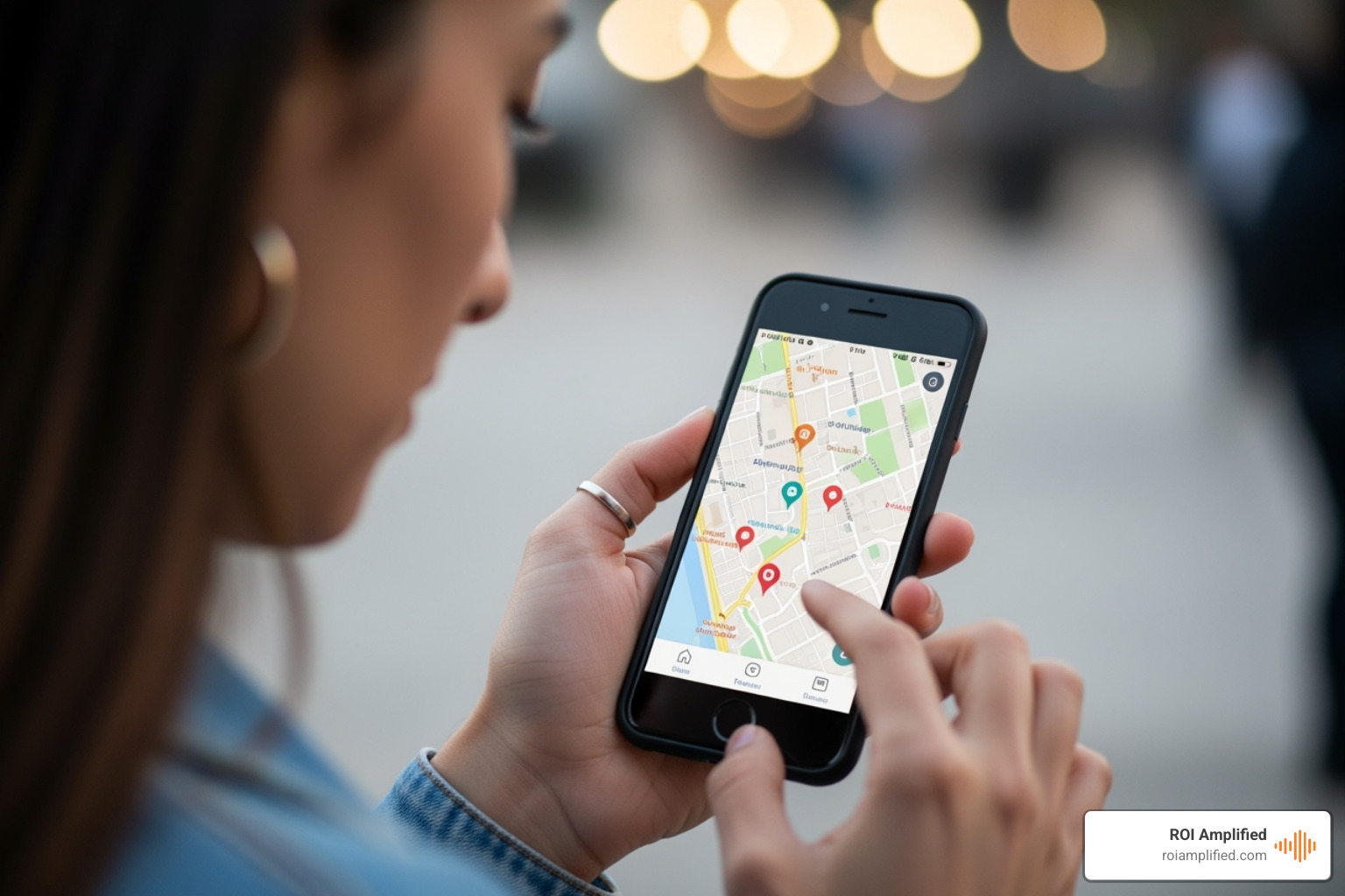 Person searching on a phone with map overlay - search engine optimization companies tampa