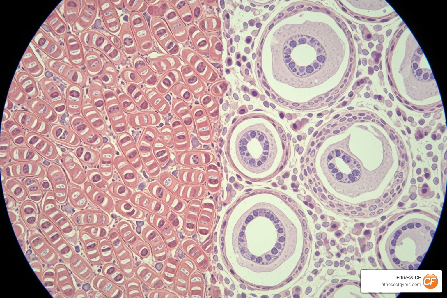 diagram showing muscle fibers vs. fat cells - toning gym