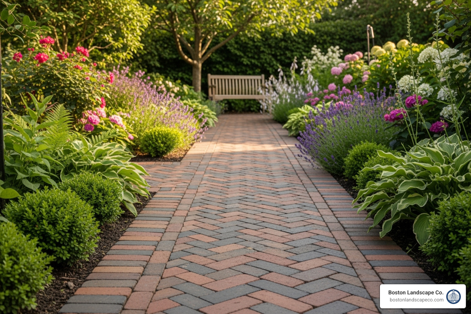 intricate herringbone brick pattern walkway - Brick walkway cost