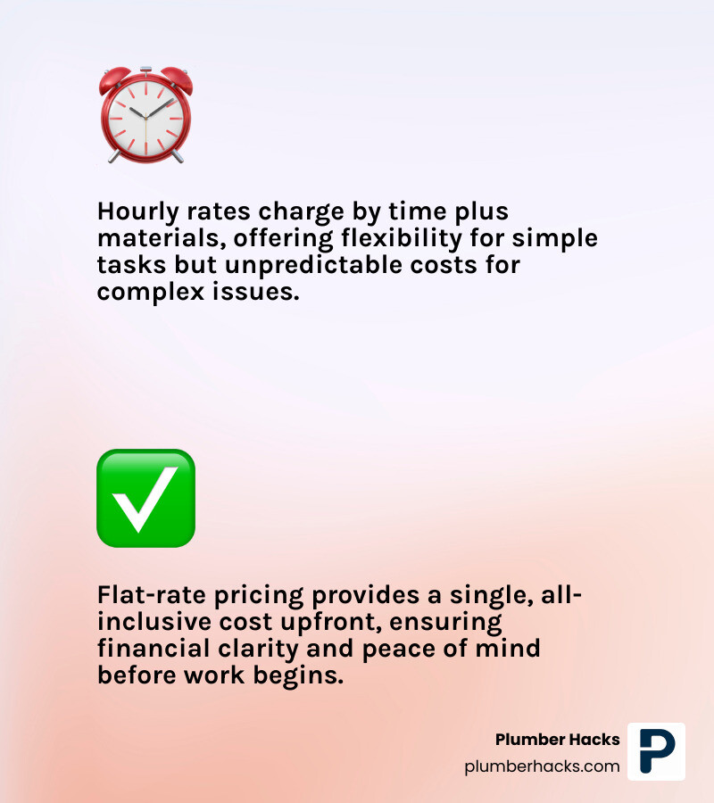 Infographic comparing Hourly Rates vs. Flat-Rate Pricing for plumbing services - plumbers in Columbus infographic 2_facts_emoji_light-gradient