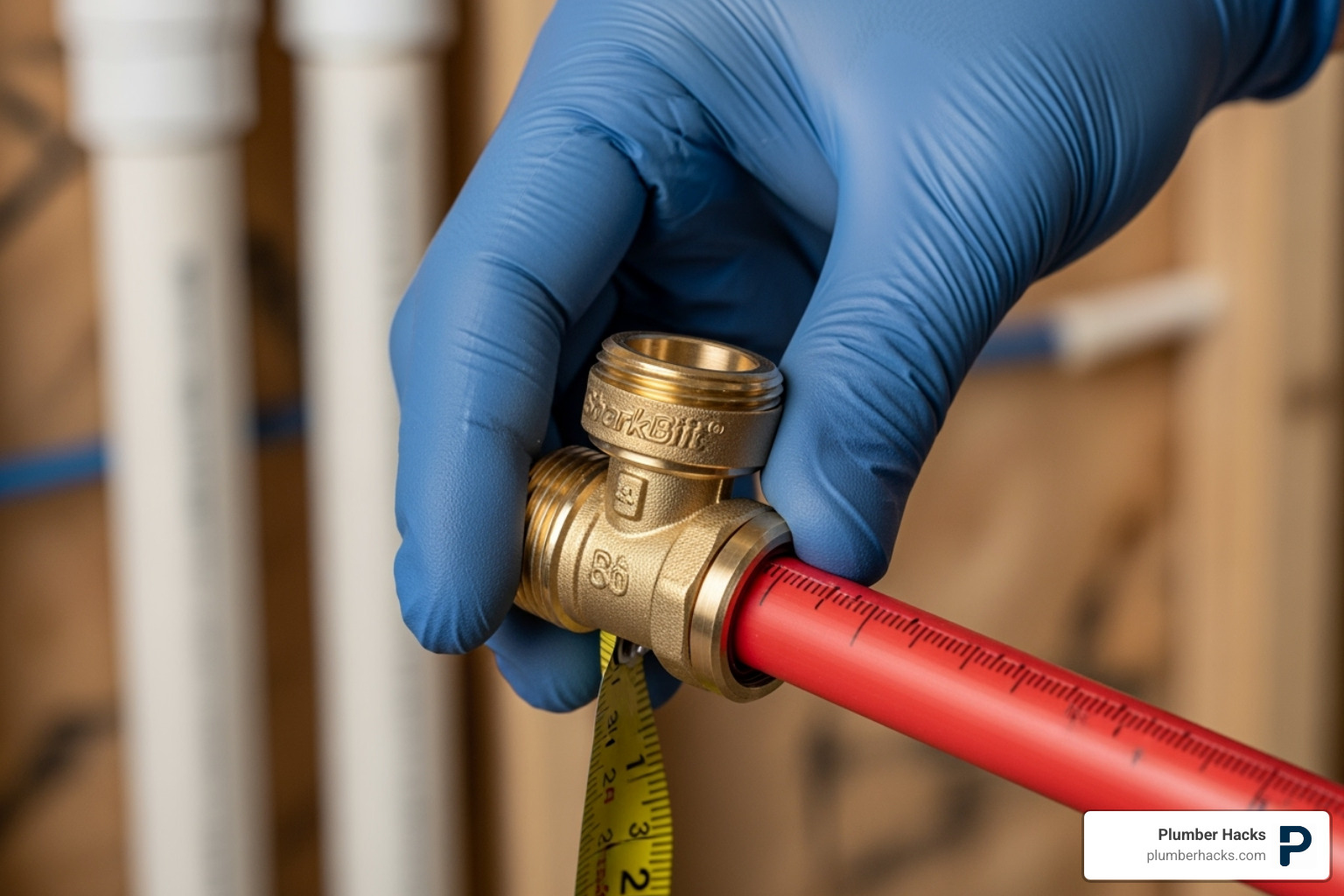 a push-fit fitting being installed on a PEX pipe - plumbing fittings guide