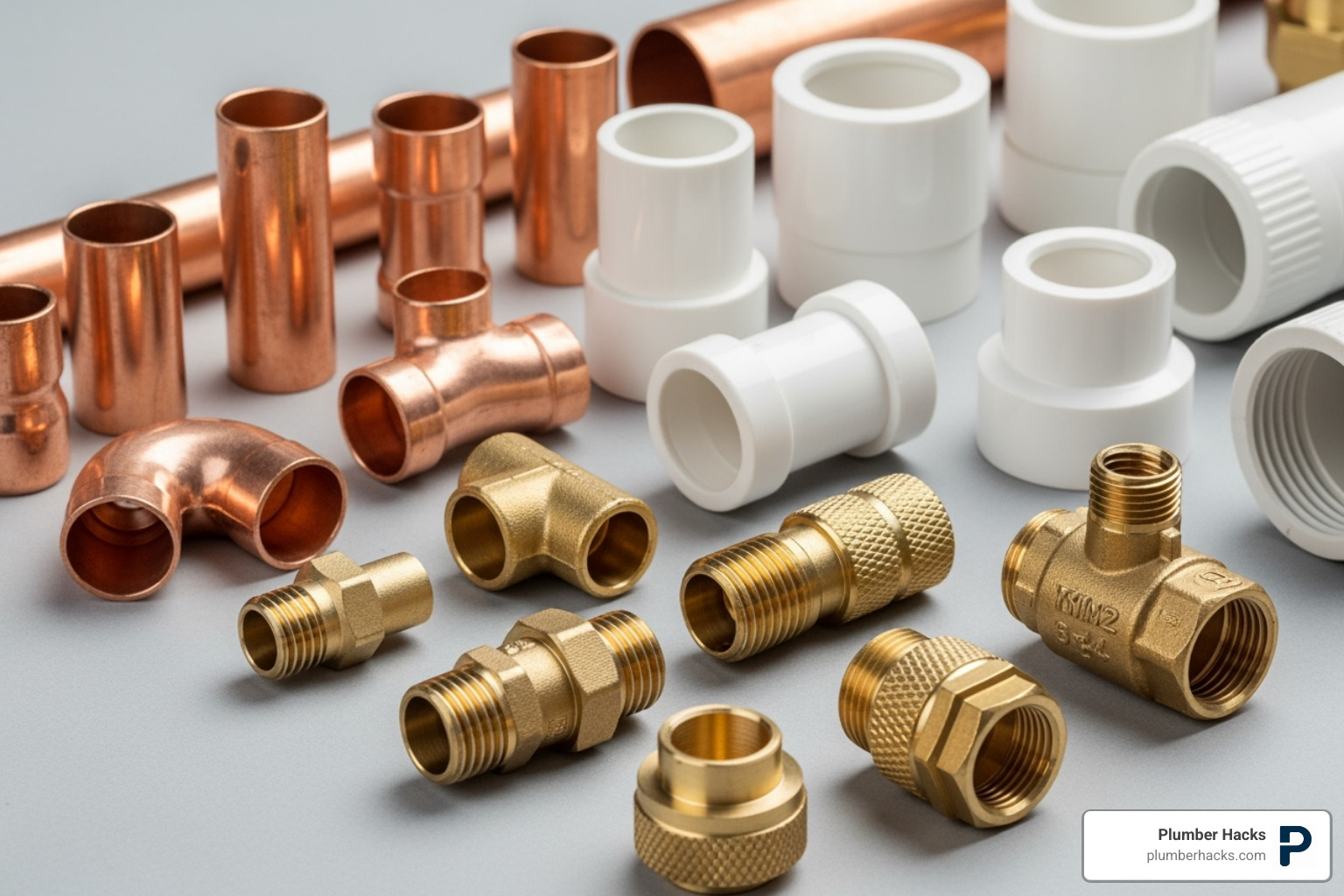 fittings made from different materials like copper, PVC, and brass - plumbing fittings guide