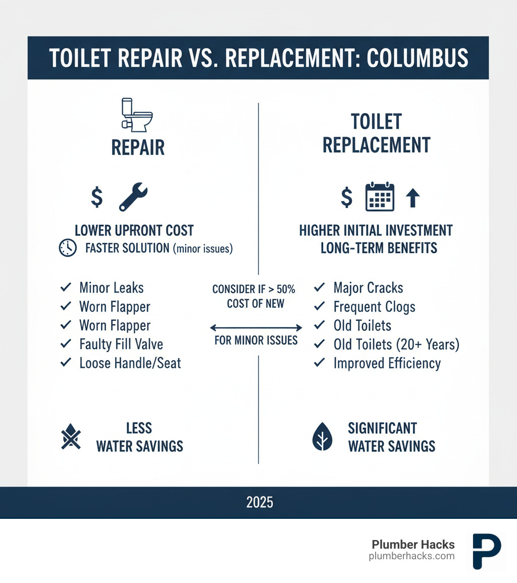 infographic comparing toilet repair vs. replacement costs and benefits - Toilet repair Columbus infographic 