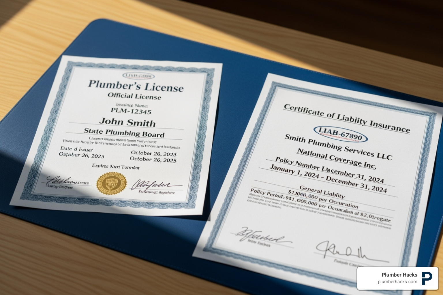 plumber's official license and insurance certificate - plumbers in Columbus