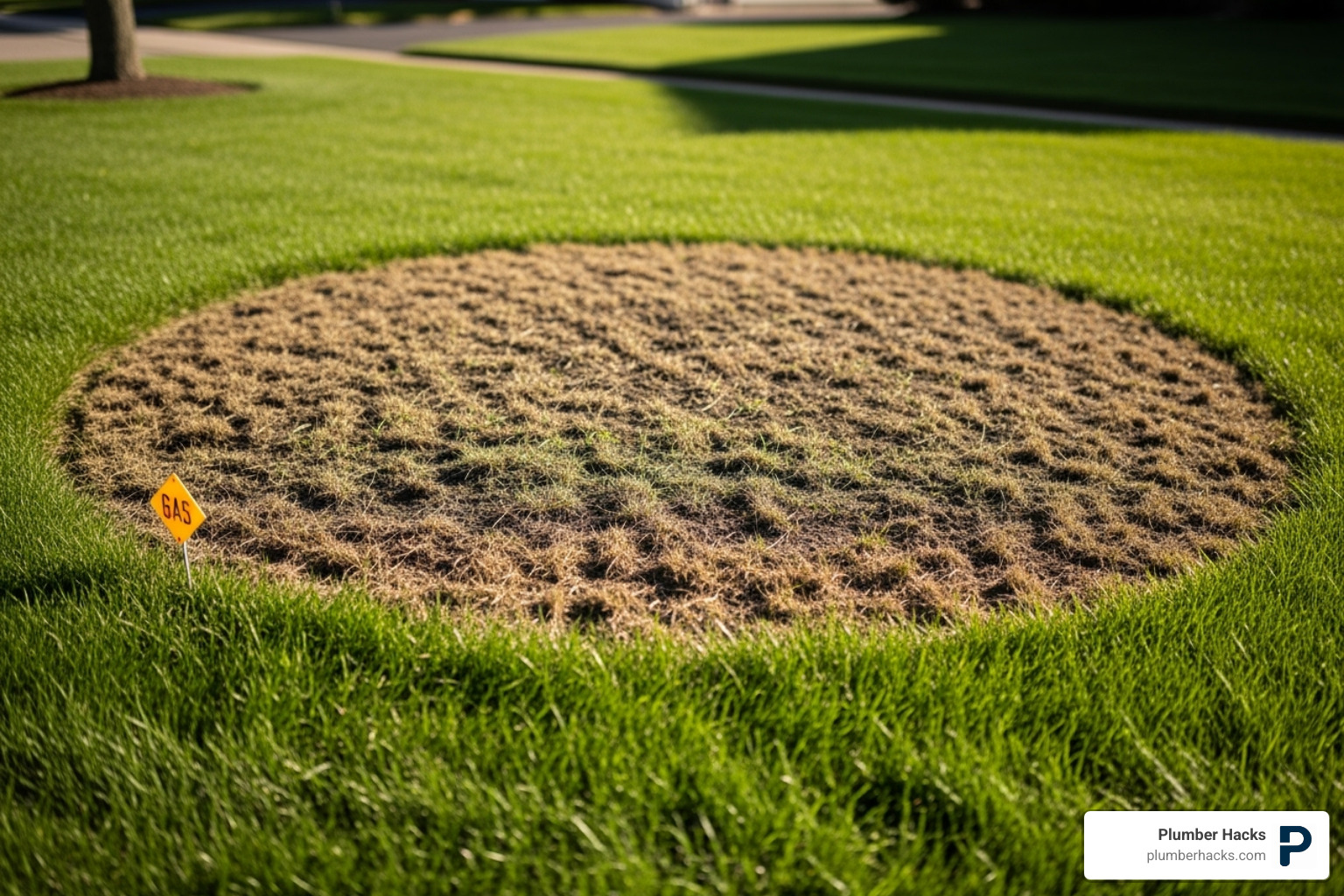 discolored soil or dead grass near an underground gas line - Gas pipe repair