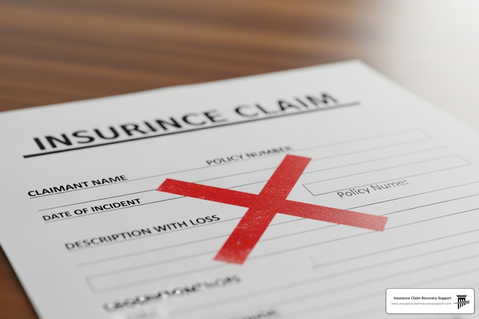 Denied insurance claim stamp on a document - Fire claim process Denied insurance claim stamp on a document - Fire claim process