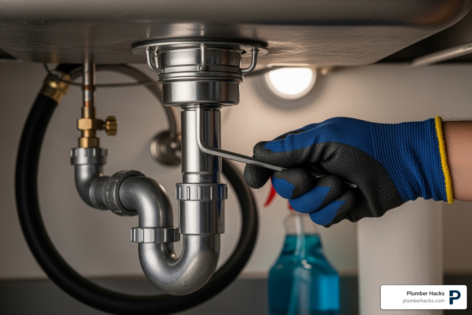 garbage disposal wrench being used on the bottom of the unit - garbage disposal repair