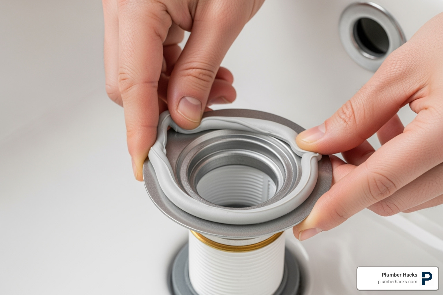 plumber's putty being applied to a sink flange - garbage disposal repair